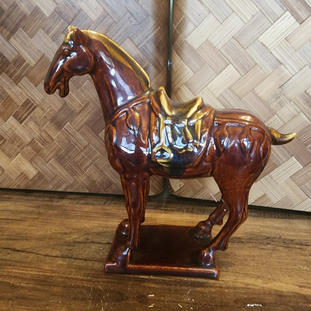Chinese Tang Style Drip Glaze Ceramic Horse Figurine Museum Collectible‎ 8" x 8"